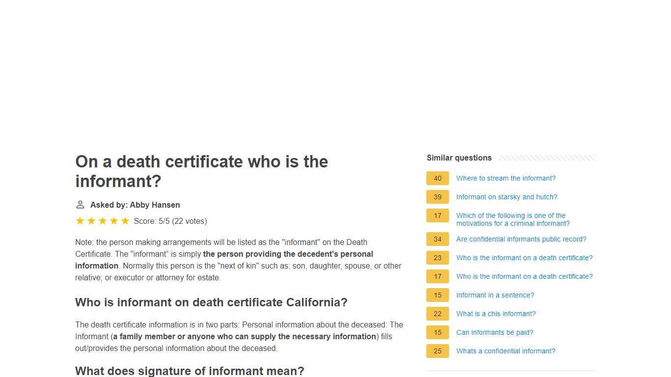 On a death certificate who is the informant?
